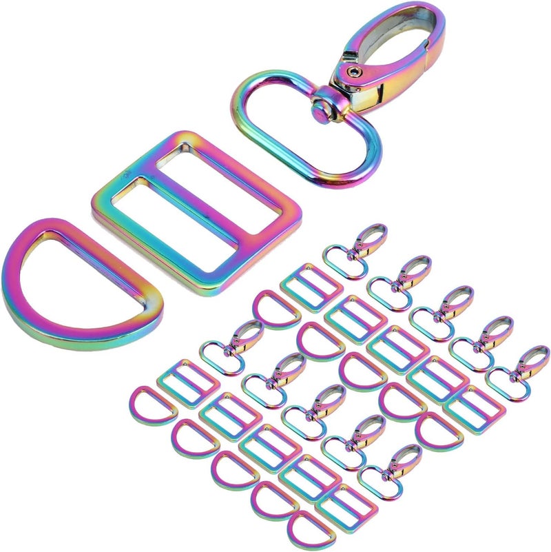 PECMER 30 Pcs Rainbow Purse Hardware for Bag Making Swivel Hooks 1 Inch D Rings for Purse Strap Dog Collar Handbags Buckles Replacement Belt Making Supplies 25mm 10 Set Colorful(30 pcs Rainbow) - Image 4